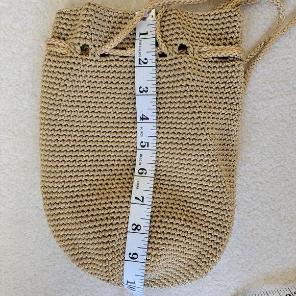 Varsha Patel Crochet Drawstring Crossbody Bag Braided Straps Aged Silver Detail - Picture 9 of 10